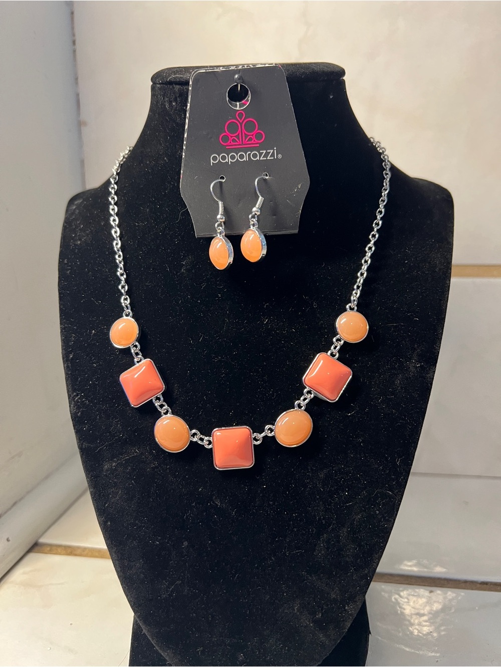 Paparazzi Orange and Coral Accent Necklace with Matching Earrings